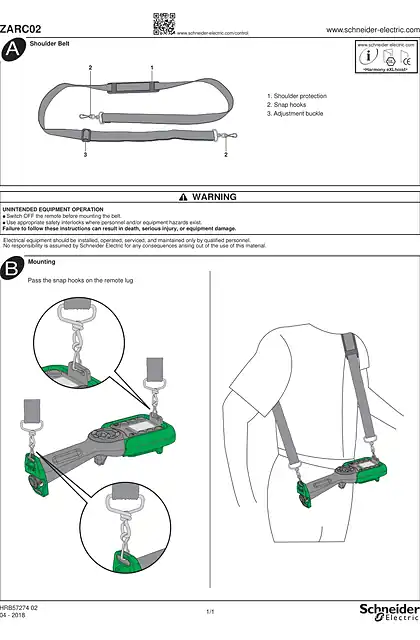 schneider施耐德ZARC02 Shoulder Belt for Wireless Remote Control Station_ Instruction Sheet
